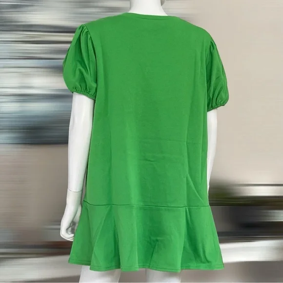 PEACH LOVE CALIFORNIA puff sleeve sequin bunny ruffle bottom trim dress S M L - Picture 7 of 7